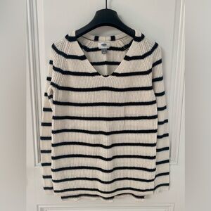 Striped V-Neck Knit Sweater